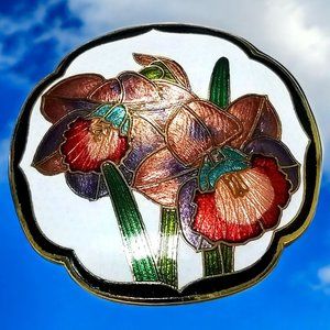 Cloisonné Enamel Belt Buckle White Gold & Black Iris Charmant Beverly Hills, CA